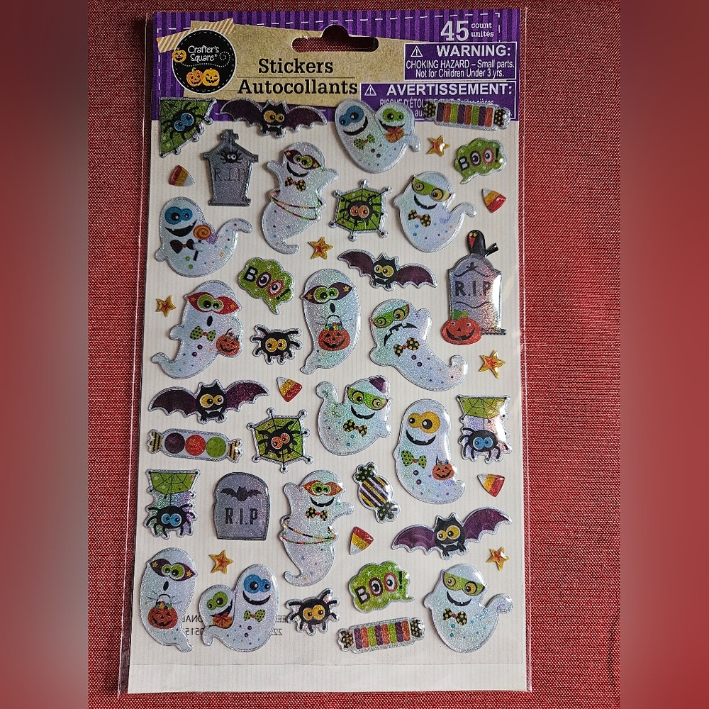 Crafter’s Square Halloween Stickers | 45pc | Ghosts Bats Spiders Pumpkin | NWT